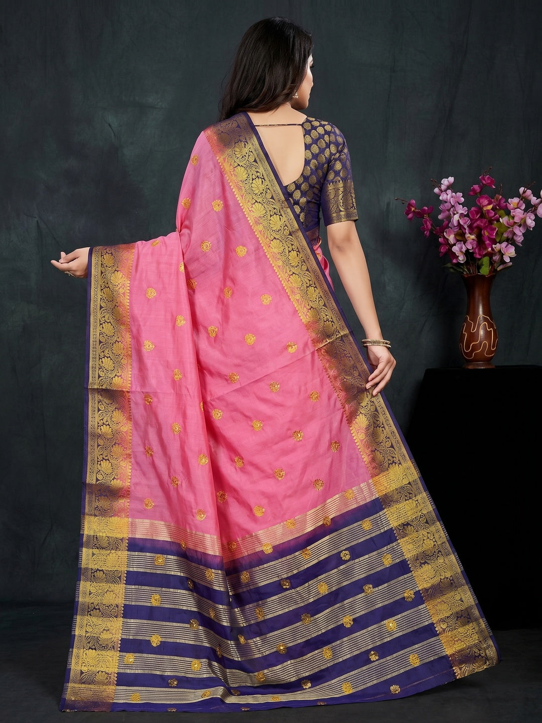 Pink Festive Wear Woven Cotton Silk Saree - Image 3