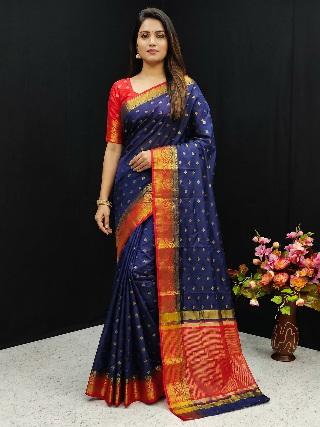 Blue Festive Wear Woven Cotton Silk Saree - Image 1