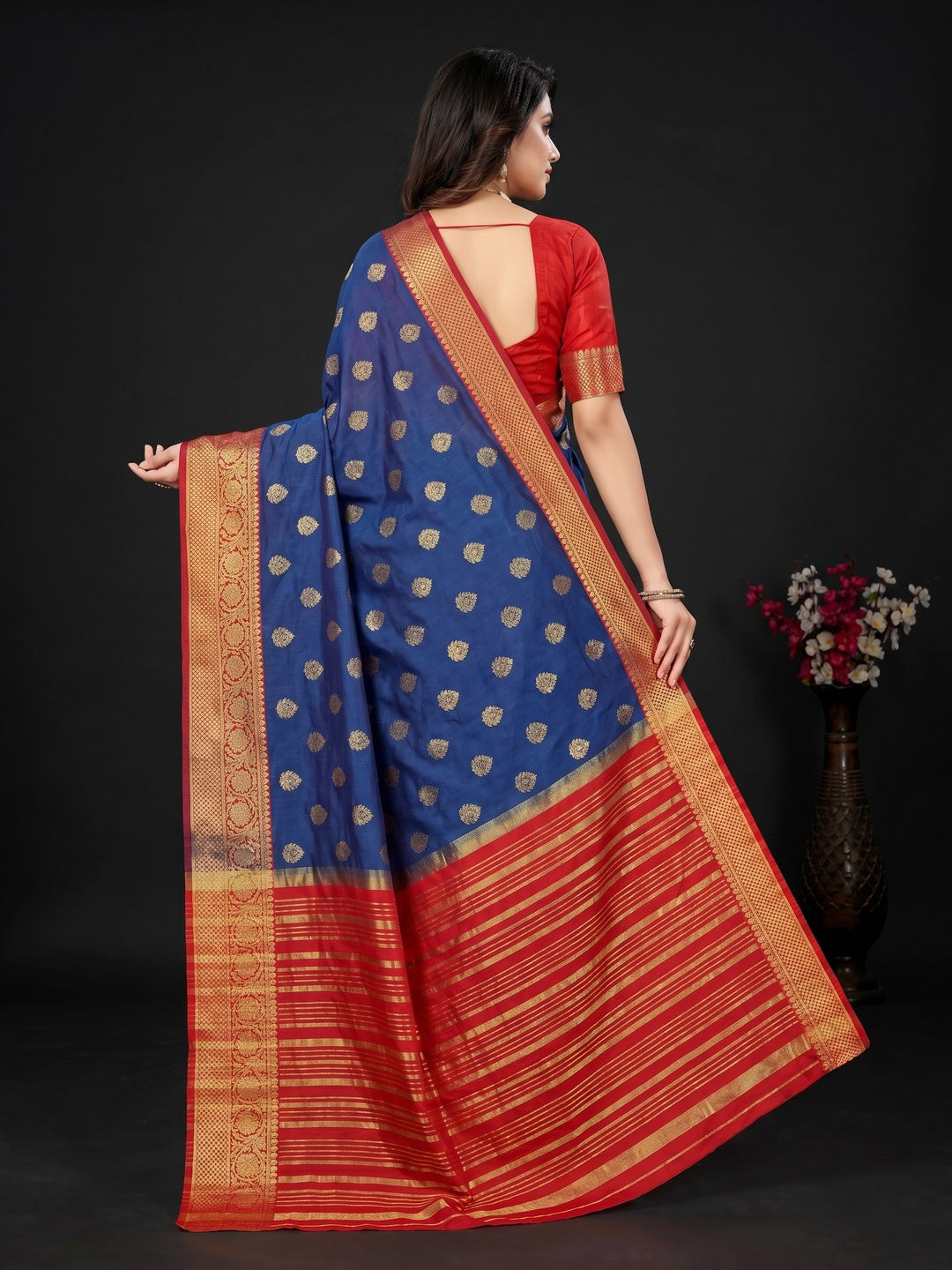 Blue Festive Wear Woven Cotton Silk Saree - Image 2