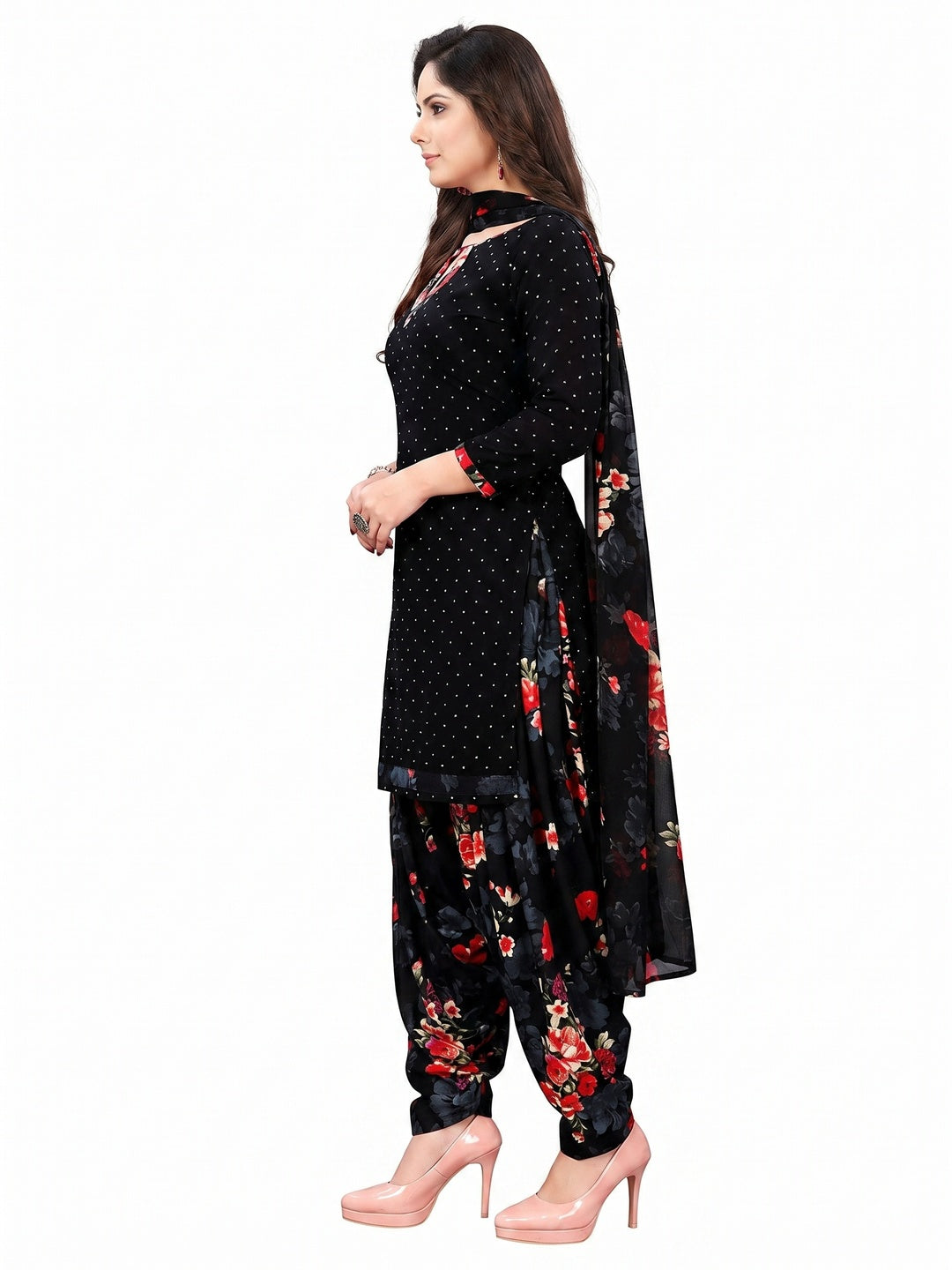 Black Casual Wear Printed Leon Patiala Dress Material - Image 1