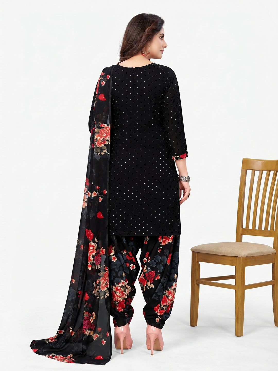 Black Casual Wear Printed Leon Patiala Dress Material - Image 2
