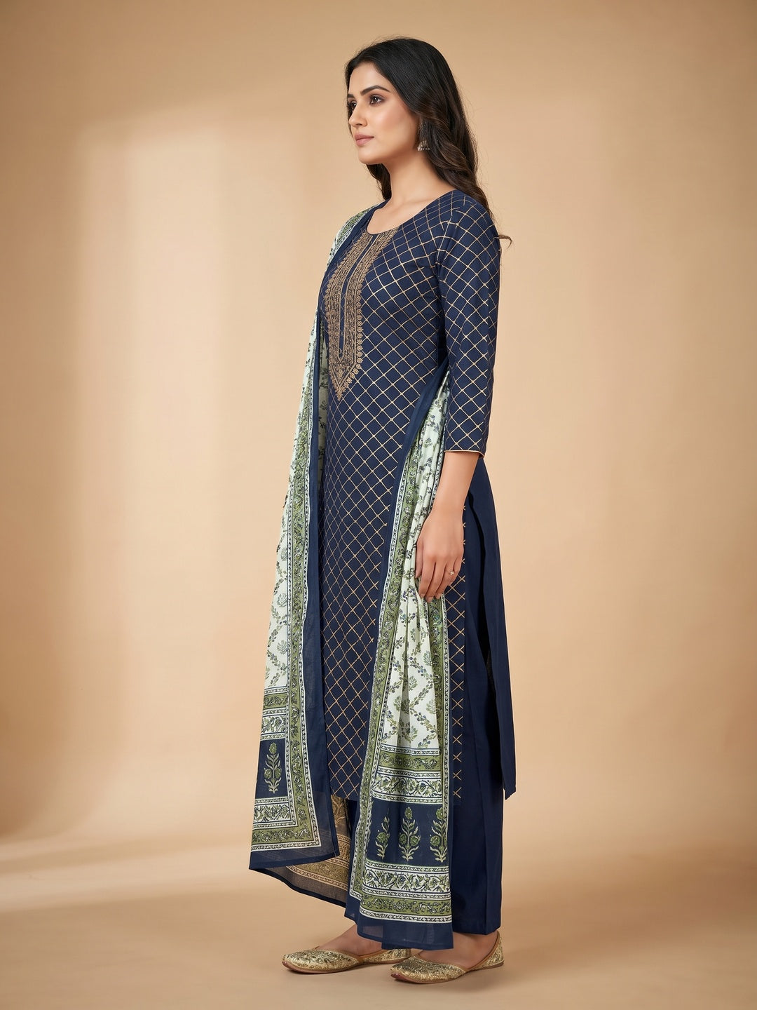 Blue Casual Wear Sequins Embroidered Cotton Dress Material - Image 2