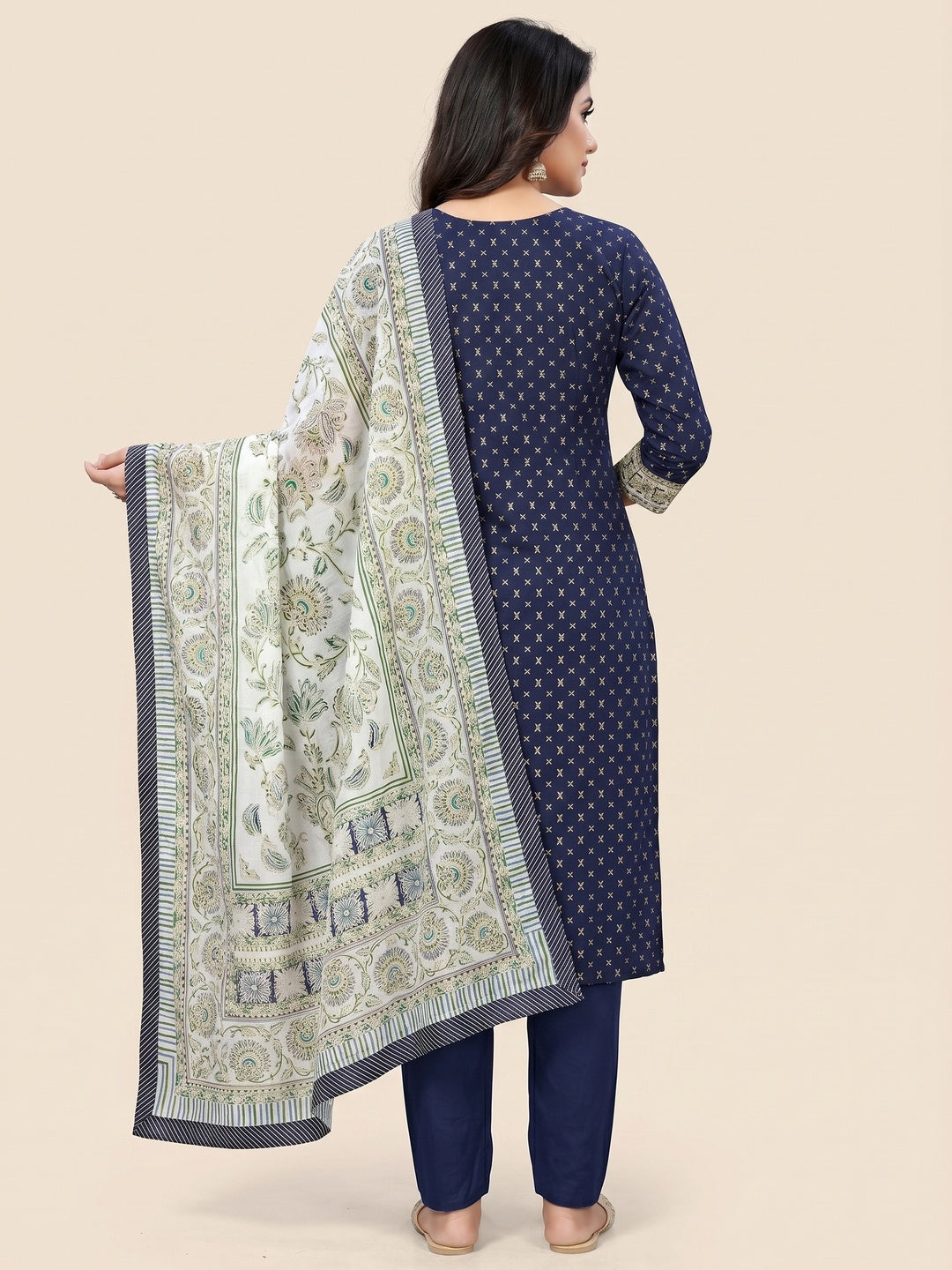 Blue Casual Wear Sequins Embroidered Cotton Dress Material - Image 3