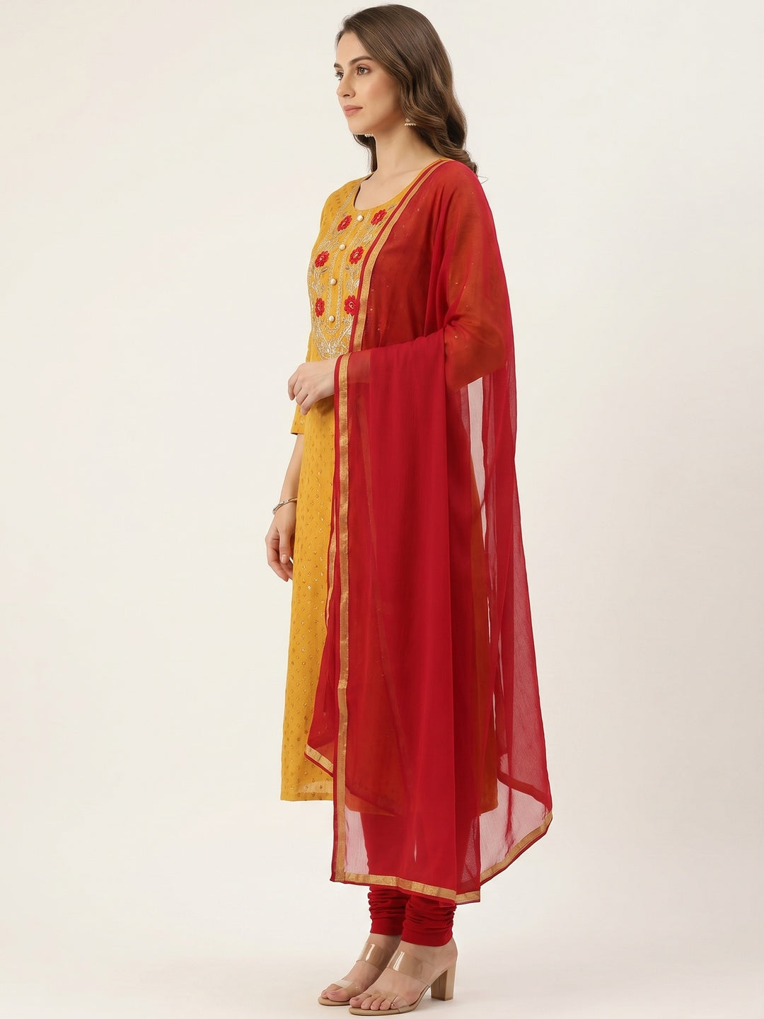 Mustard Casual Wear Sequins & Printed Cotton Dress Material - Image 3