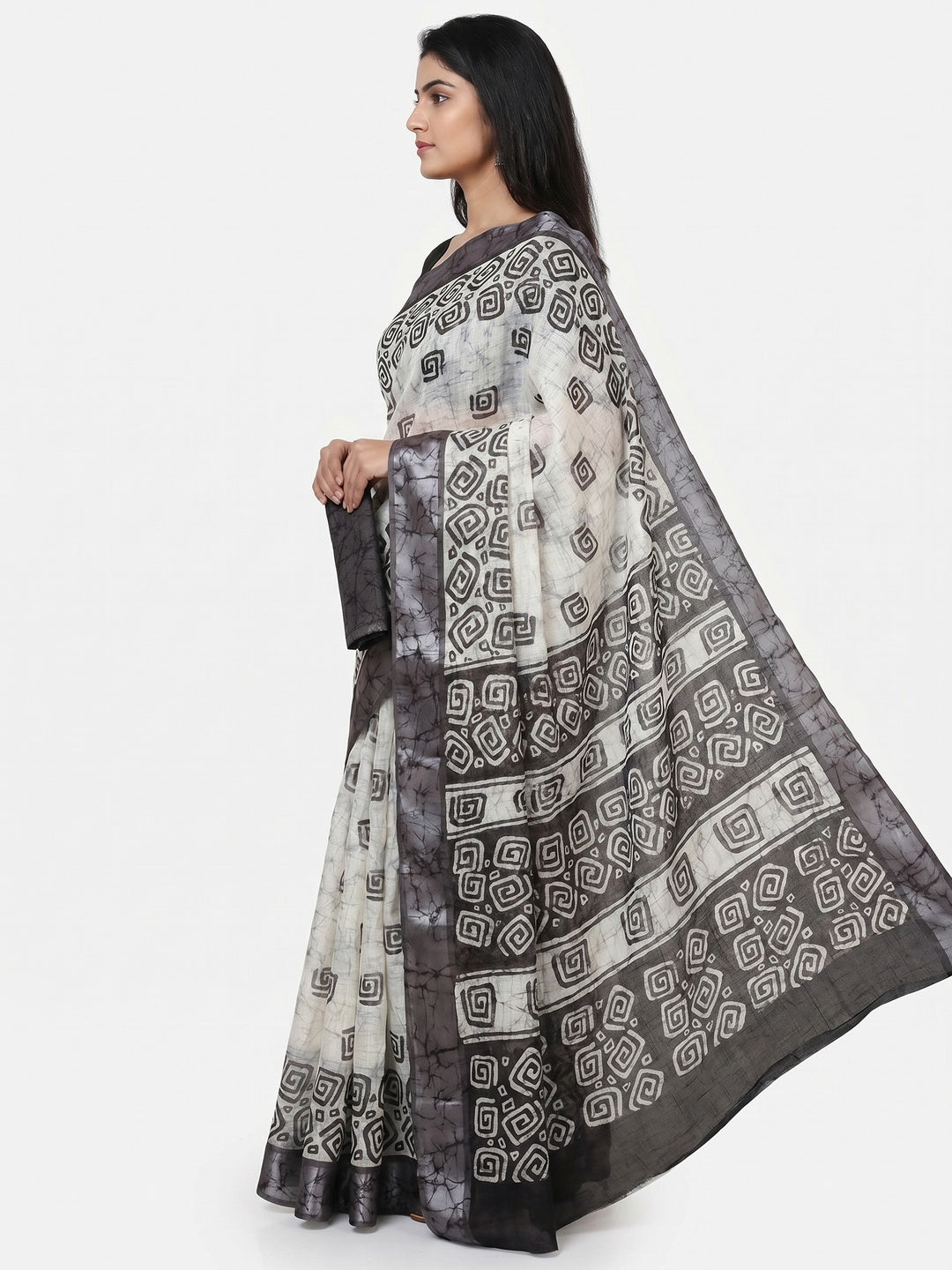 Black Digital Printed Linen Saree - Image 2