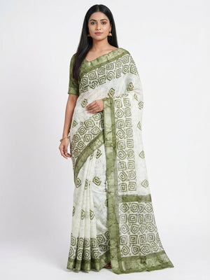 Pista Green Digital Printed Linen Saree - Image 1