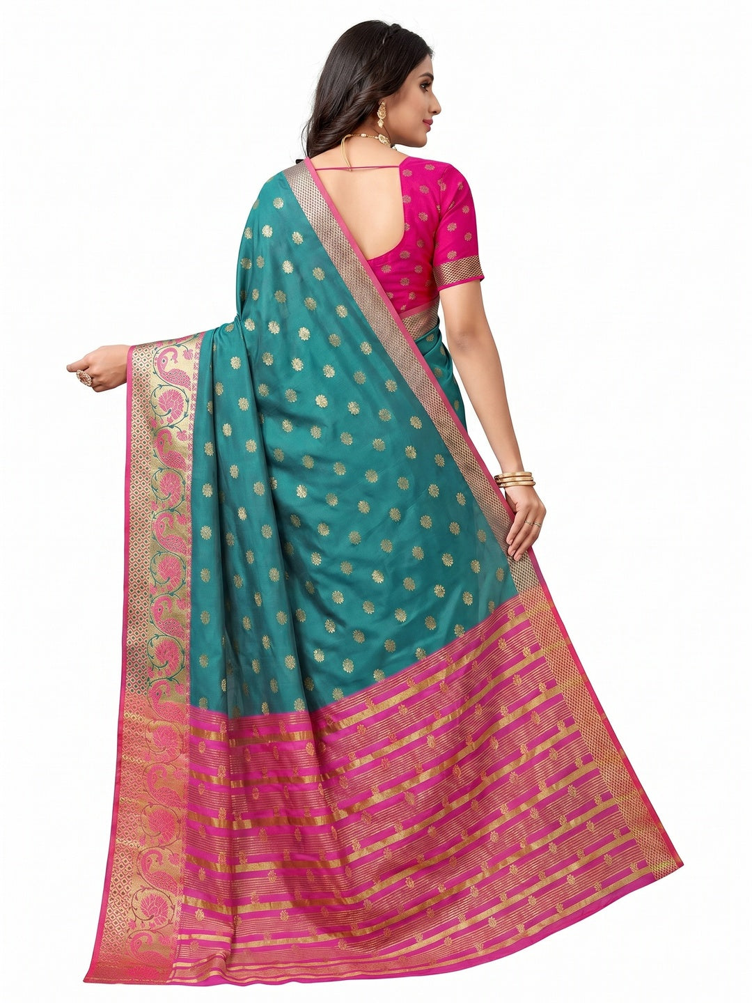 Rama Green Festive Wear Woven Soft Silk Saree With Jacquard Border - Image 2