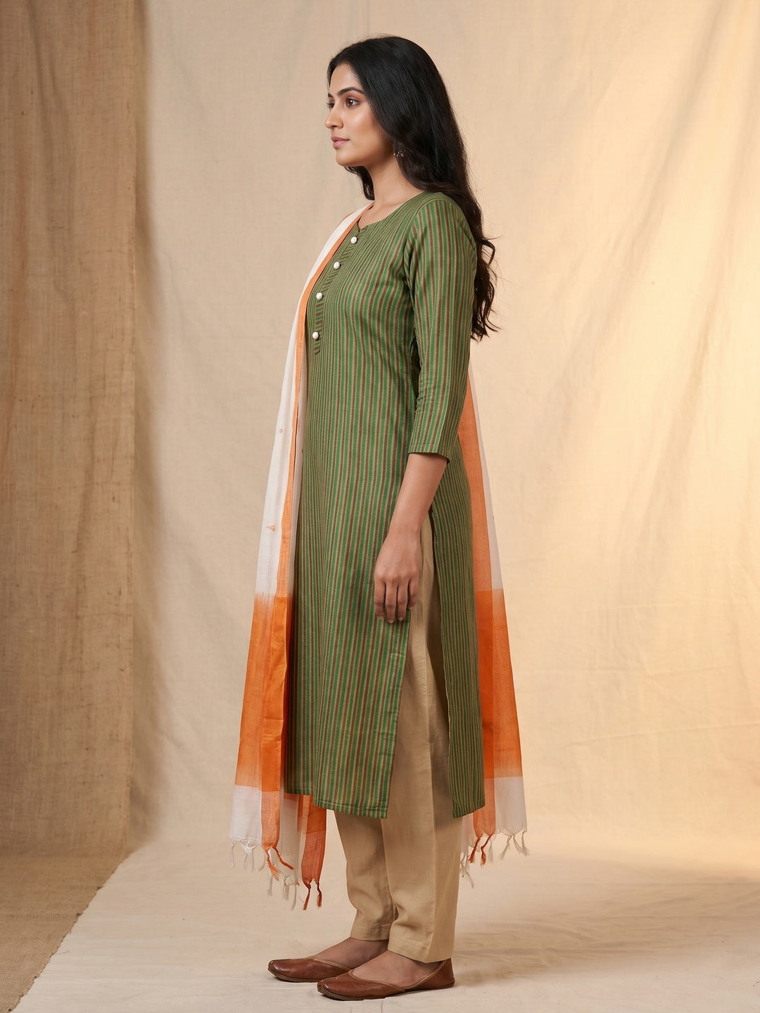 Green Printed Cotton Silk Dress Material - Image 2