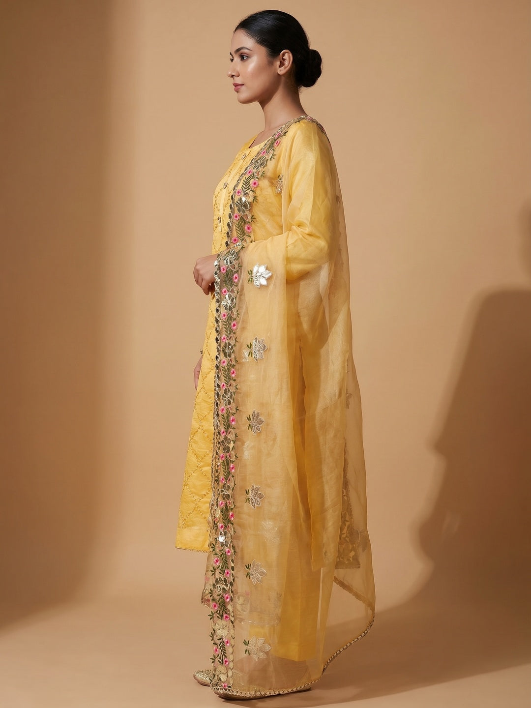 Yellow Festive Wear Embroidered Chanderi Dress Material - Image 2