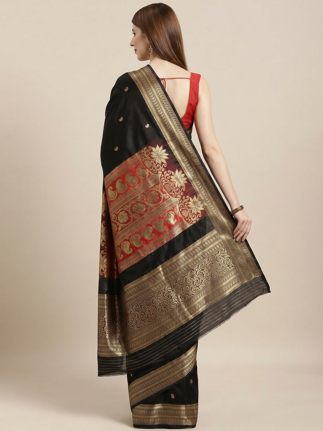 Black Festive Wear Woven Kanjivaram Silk Saree - Image 2