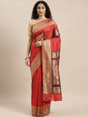 Red Festive Wear Woven Art Silk Saree - Image 1
