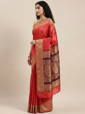 Red Festive Wear Woven Art Silk Saree - Image 2