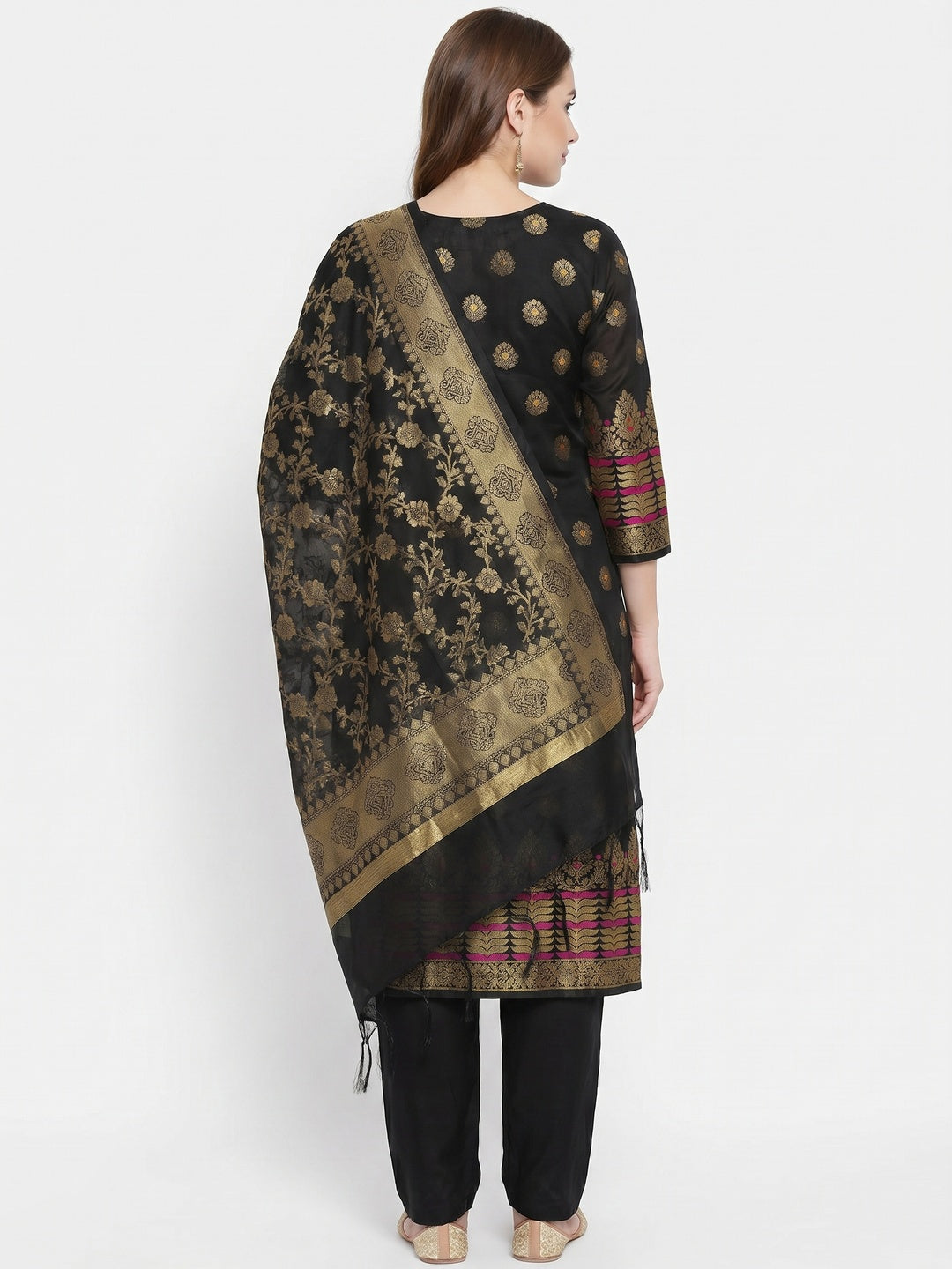 Grey Festive Wear Woven Work with Tassels Banarasi Jacquard Dress Material - Image 3