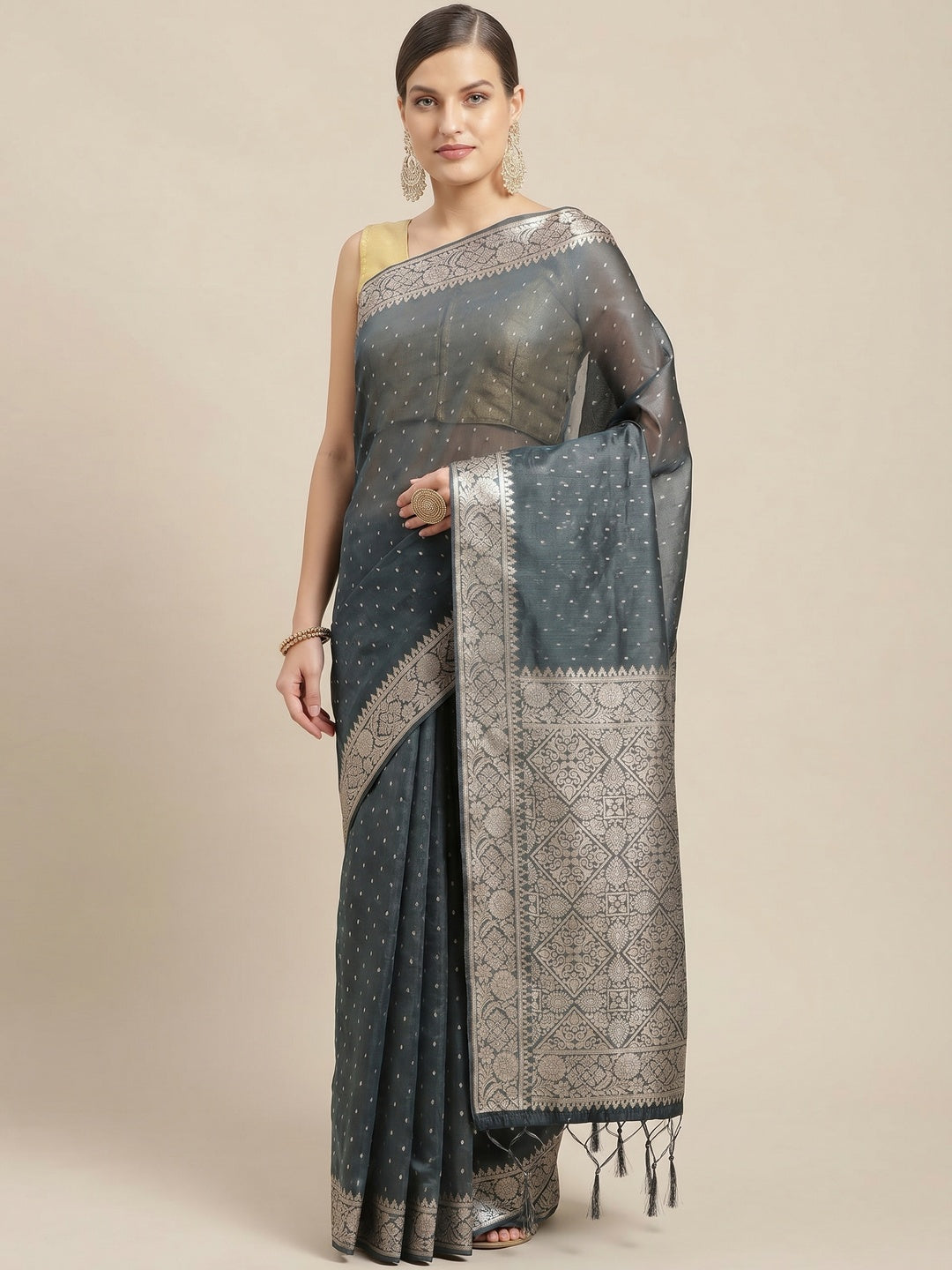 Black Festive Wear Weaving Banarasi Silk Saree - Image 1