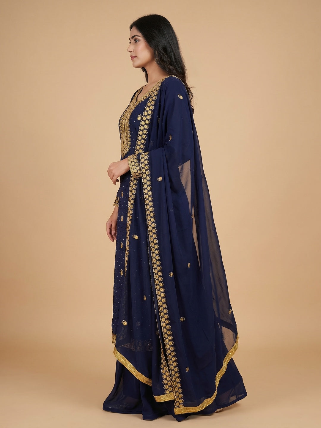 Blue Festive Wear Embroidered Georgette Dress Material - Image 3