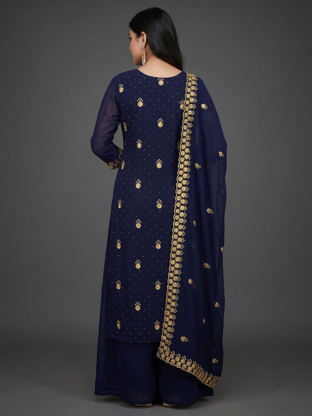 Blue Festive Wear Embroidered Georgette Dress Material - Image 2