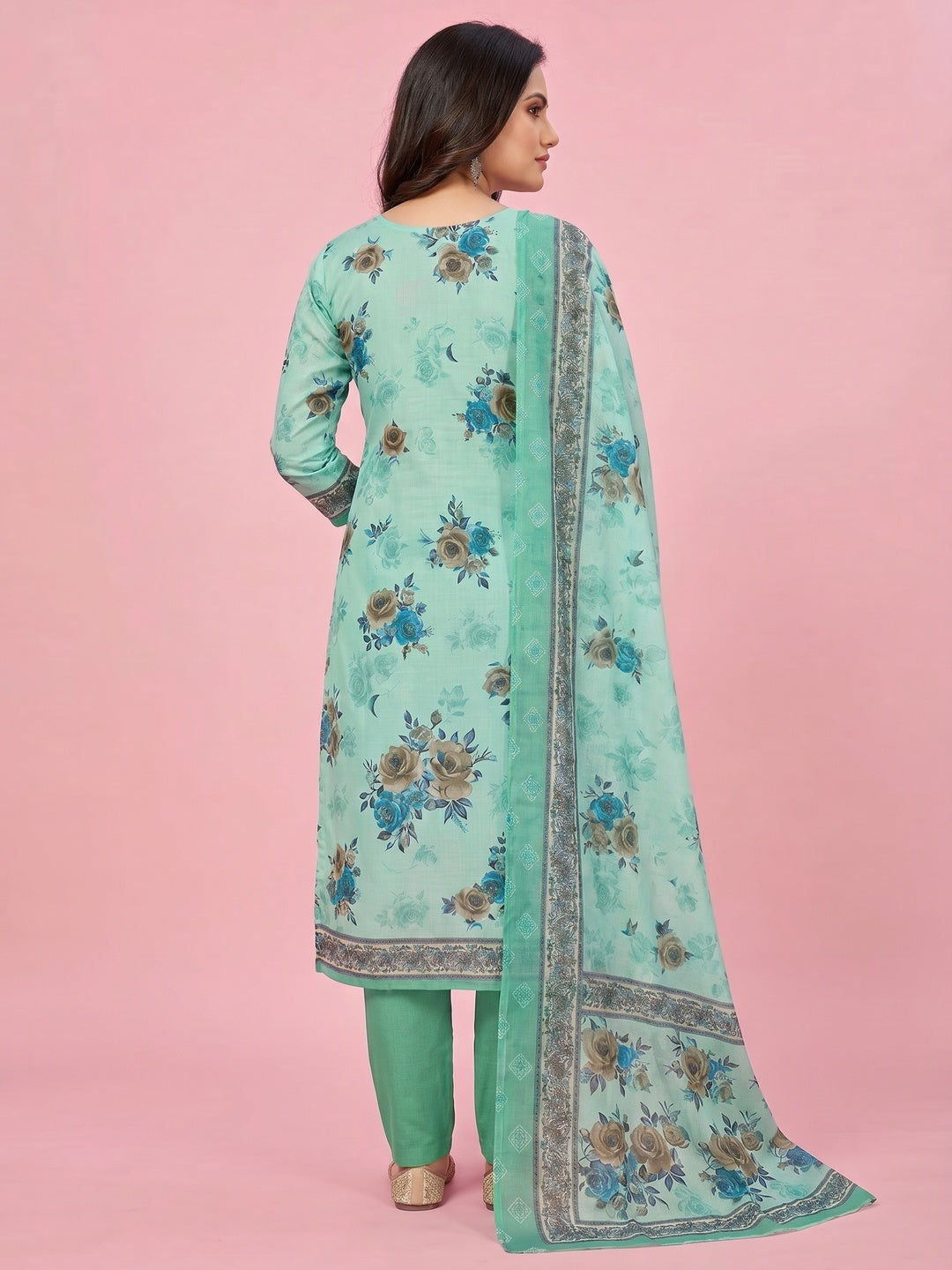 Sea-Green Casual Wear Printed Cotton Dress Material - Image 2