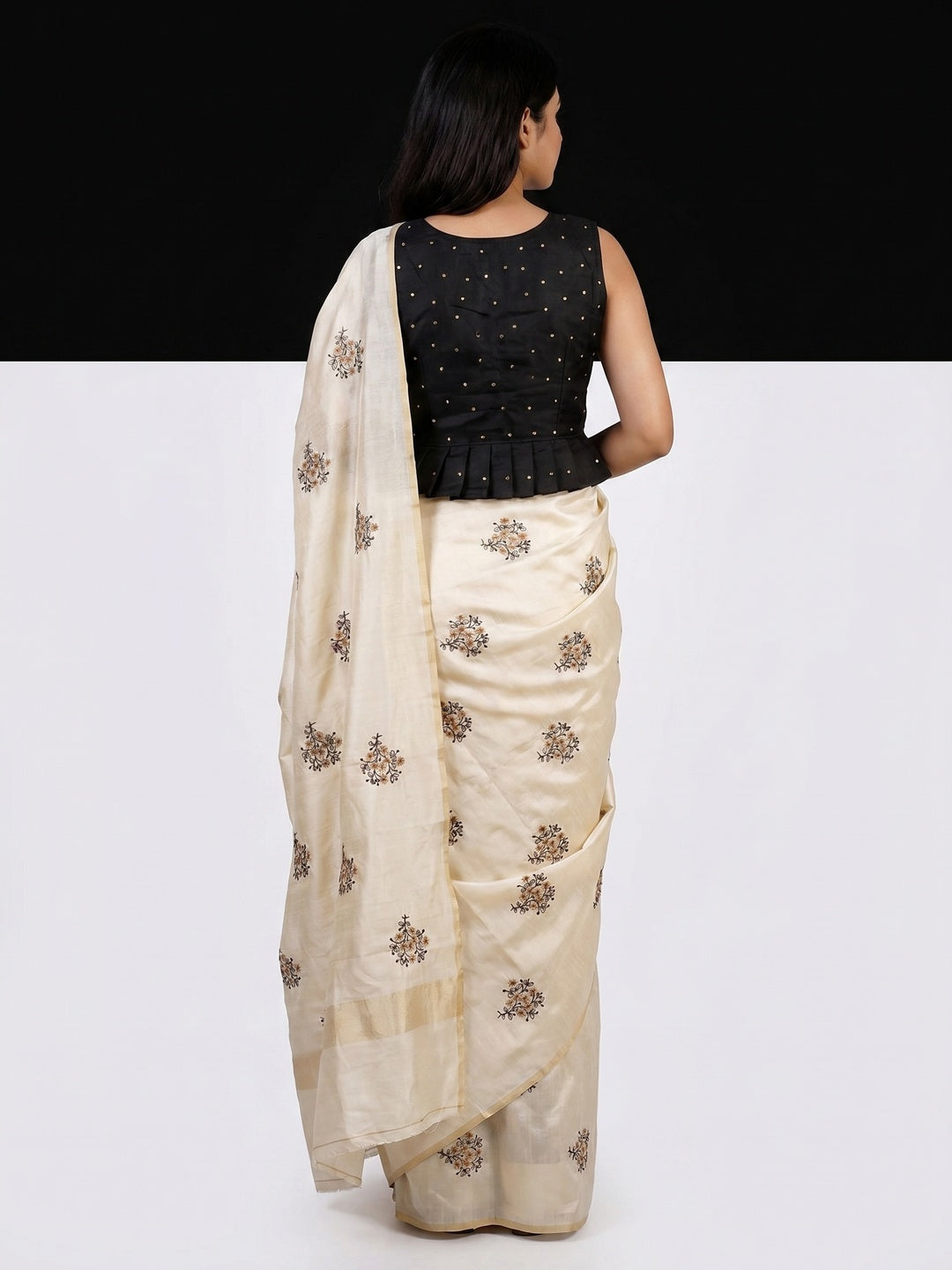 Energetic Offwhite Colored Partywear Floral Embroidered Silk Saree - Image 2
