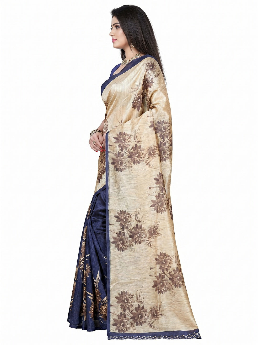 Tan - Blue Bhagalpuri Saree - Image 1