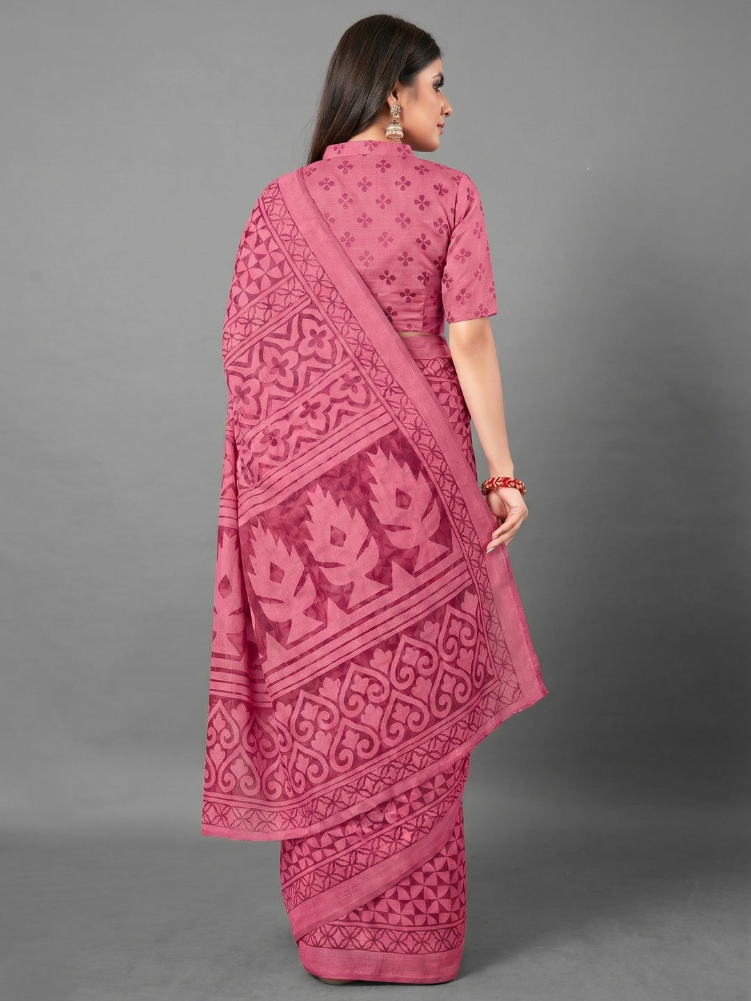 Pink Casual Wear Geometric Brasso Saree - Image 1