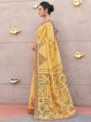Yellow Casual Wear Geometric Printed Bhagalpuri Silk Saree - Image 1