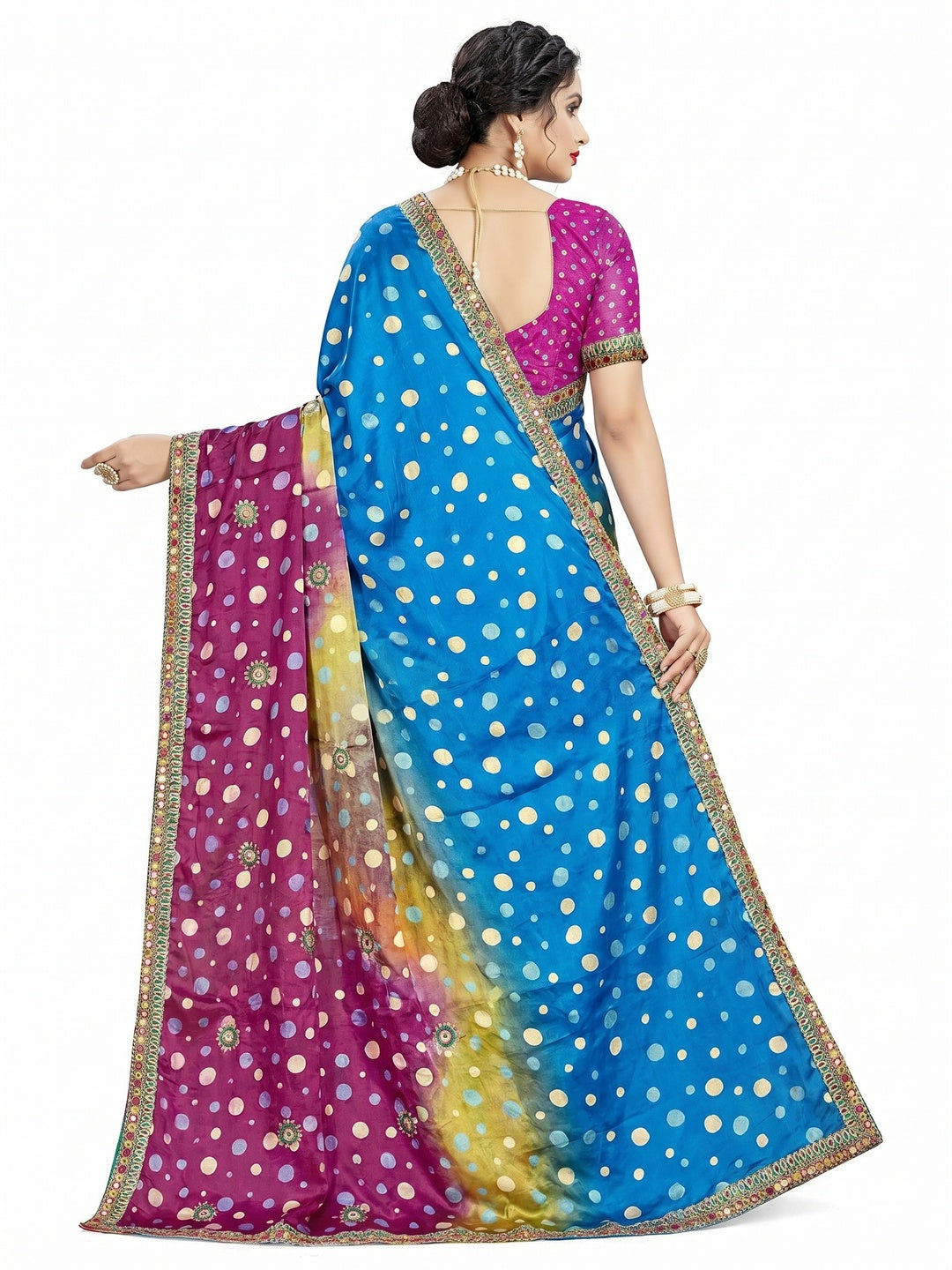 Blooming Blue - Purple Colored Casual Wear Printed Satin Saree - Image 2