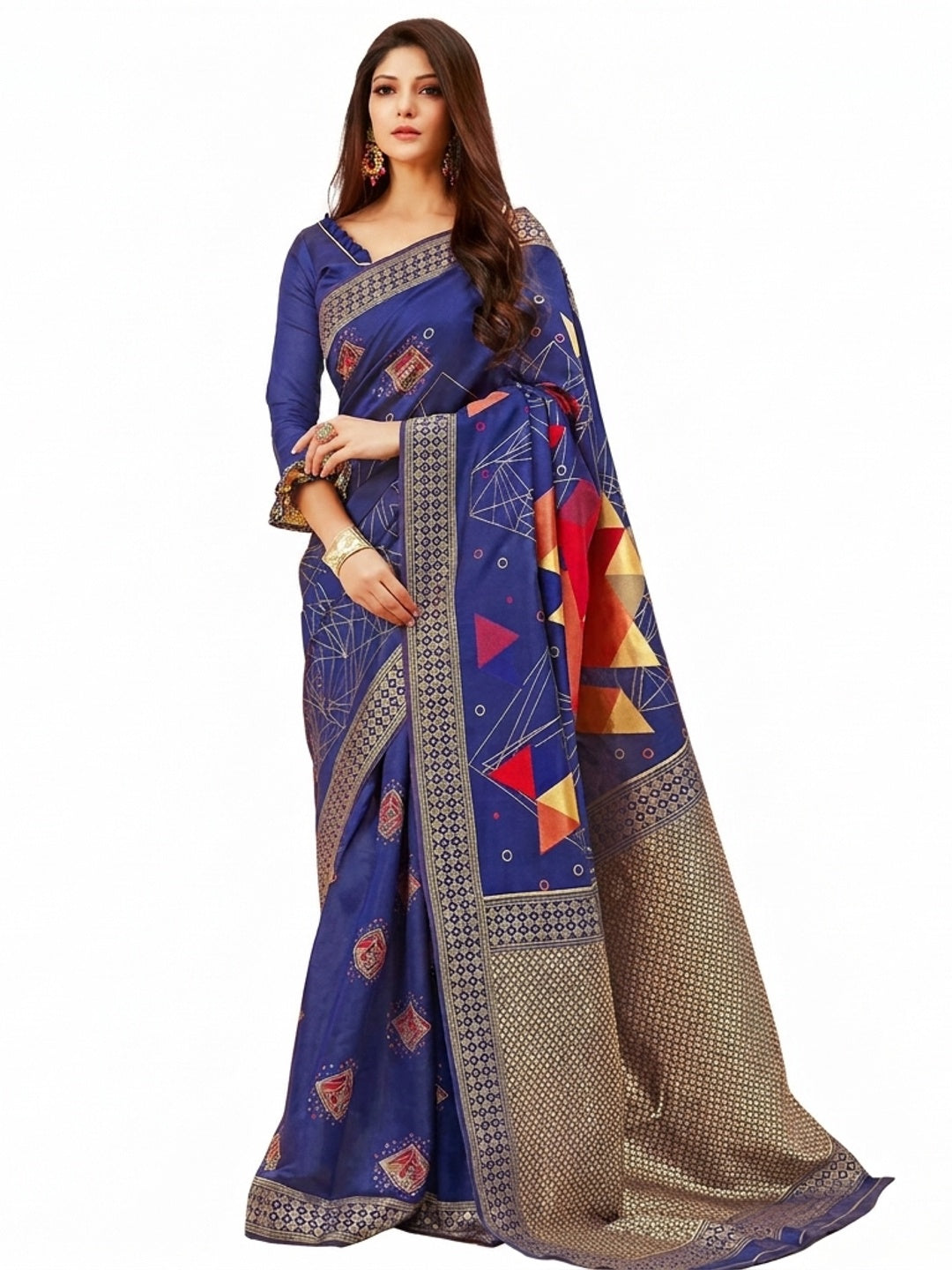 Glowing Blue Colored Festive Wear Woven Banarasi Silk Saree - Image 3