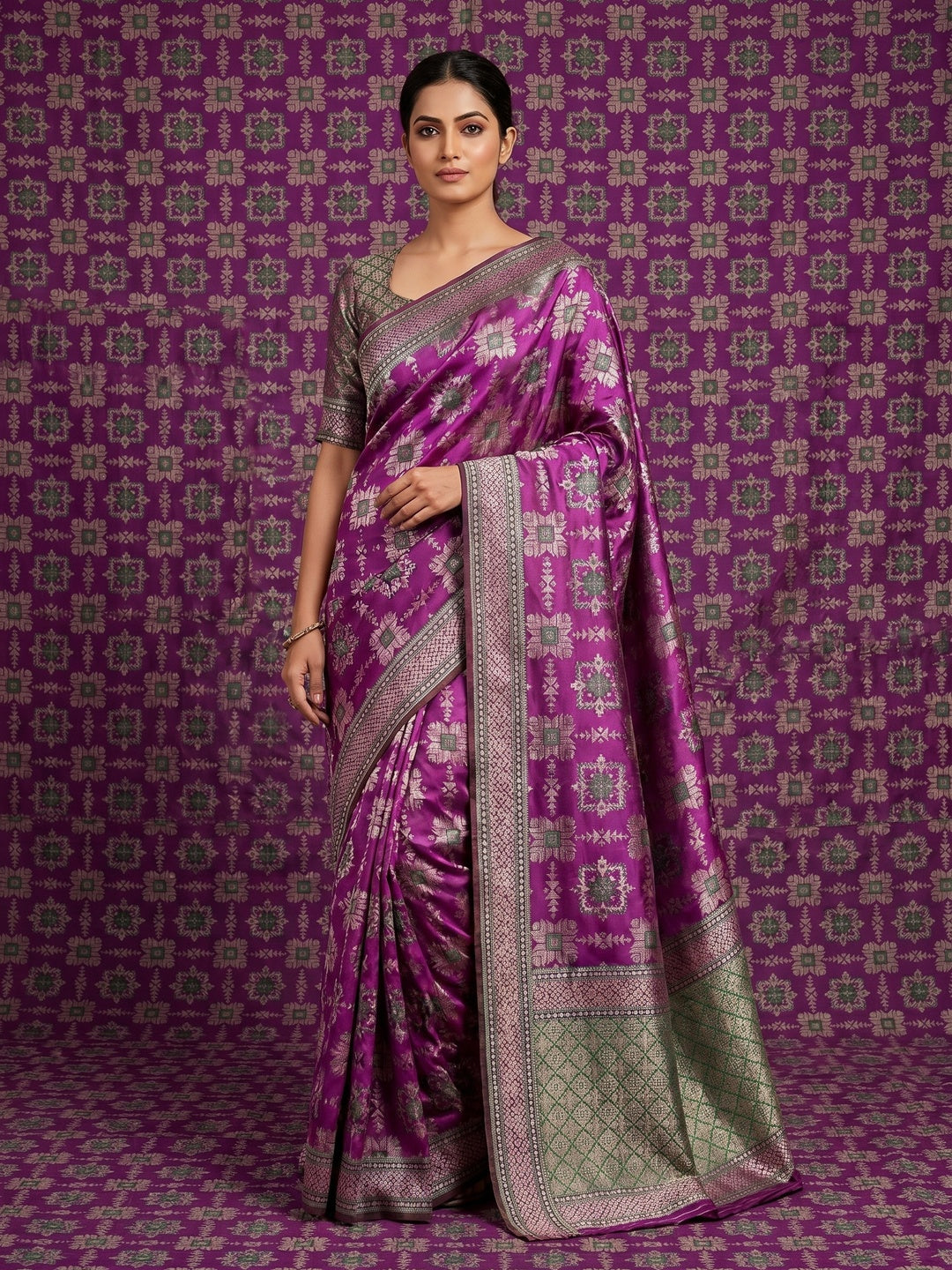 Purple Festive Wear Woven Patola Silk Saree - Image 1