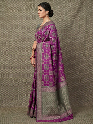 Purple Festive Wear Woven Patola Silk Saree - Image 3
