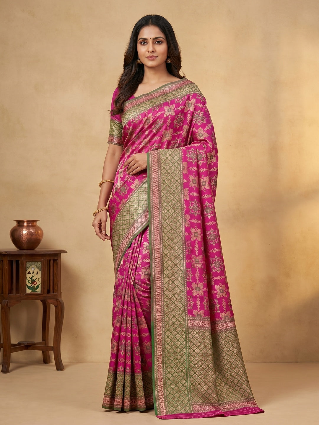 Pink Festive Wear Woven Patola Silk Saree - Image 1
