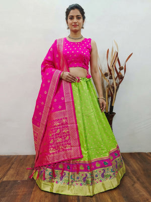 Green Festive Wear Woven Brocade Lehenga Choli - Image 1