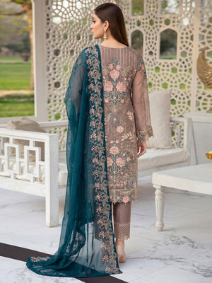Matalic Festive Wear Floral Embroidered Straight Style Faux Georgette Palazzo Suit - Image 1
