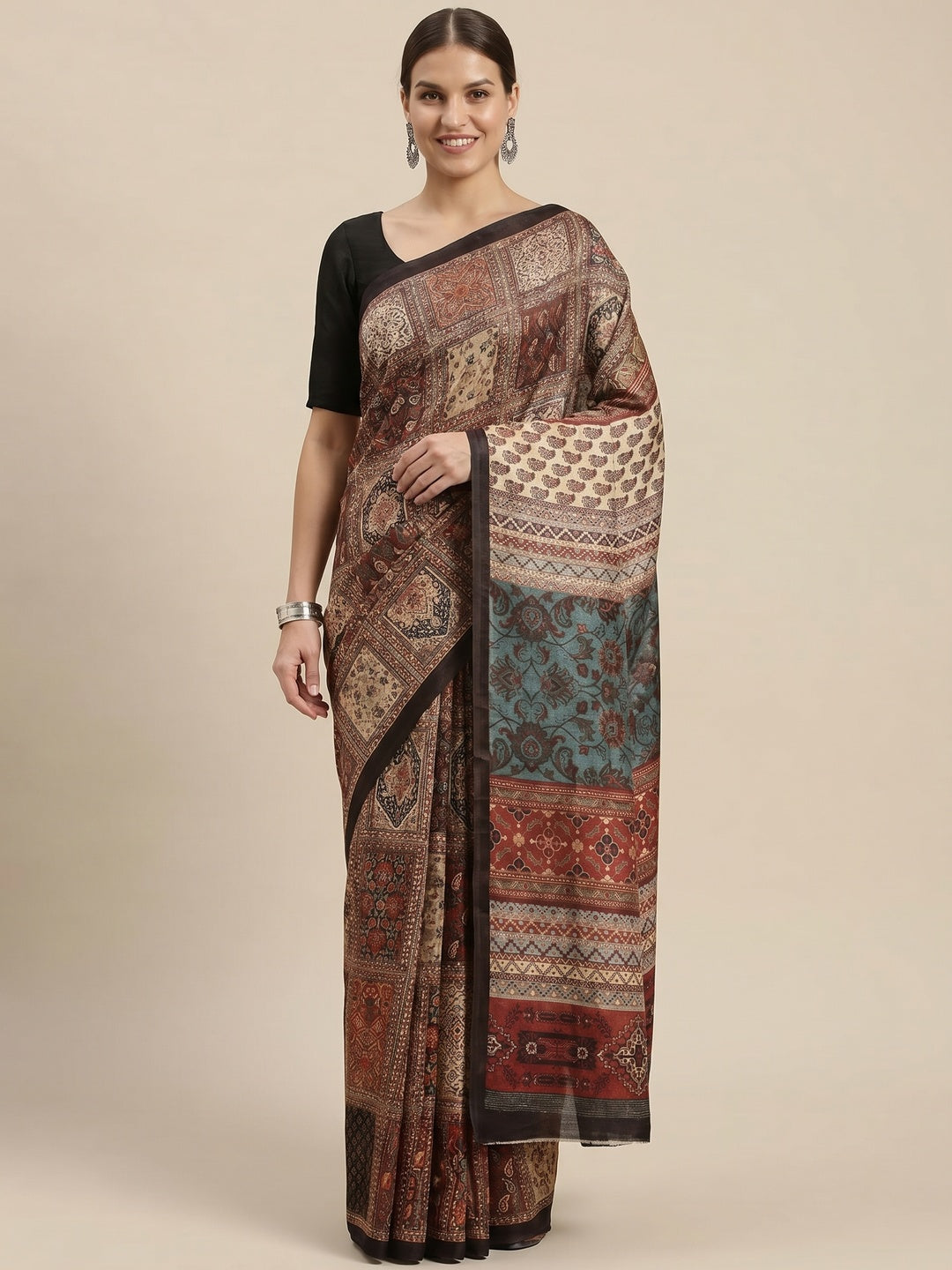 Multicolored Casual Wear Floral Printed Art Silk Saree - Image 2