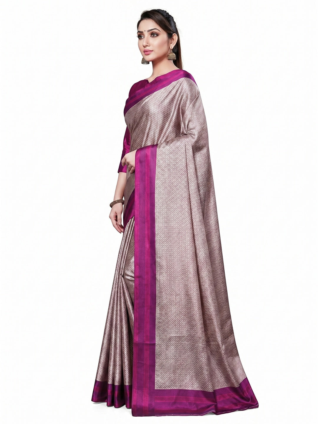 Ravishing Beige Colored Casual Wear Printed Crepe Saree - Image 2