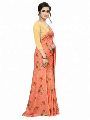 Hypnotic Peach Colored Casual Wear Printed Art Silk Saree - Image 1
