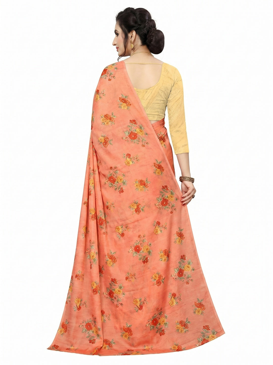 Hypnotic Peach Colored Casual Wear Printed Art Silk Saree - Image 2