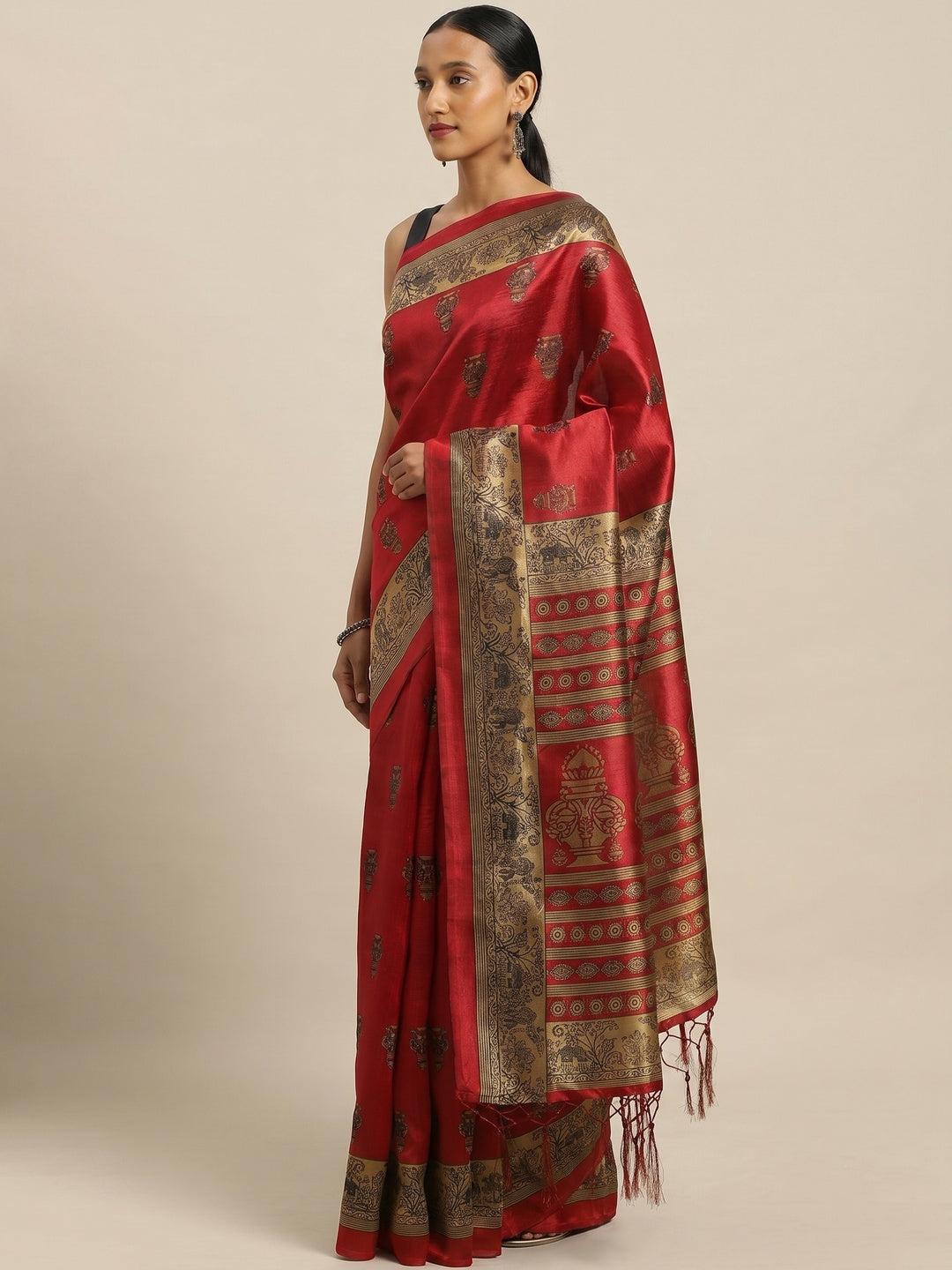 Sensational Red Colored Festive Wear Printed Poly Silk Saree - Image 2