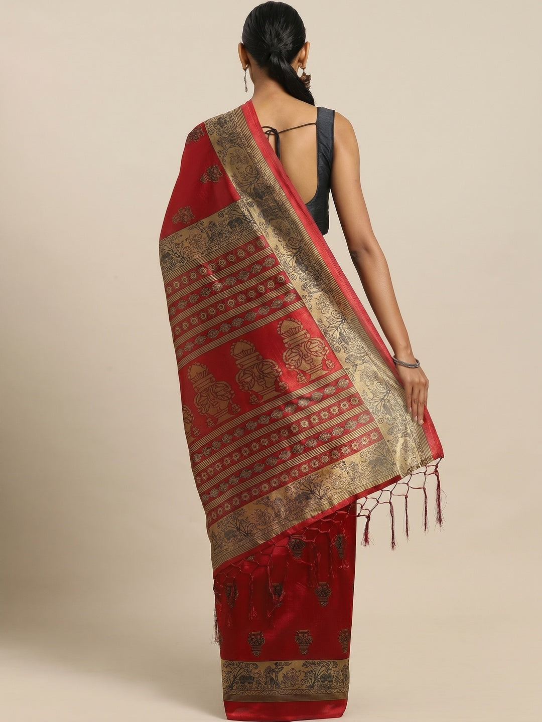 Sensational Red Colored Festive Wear Printed Poly Silk Saree - Image 3
