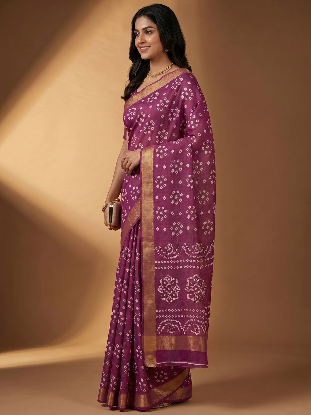 Purple Casual Printed Linen Saree - Image 3