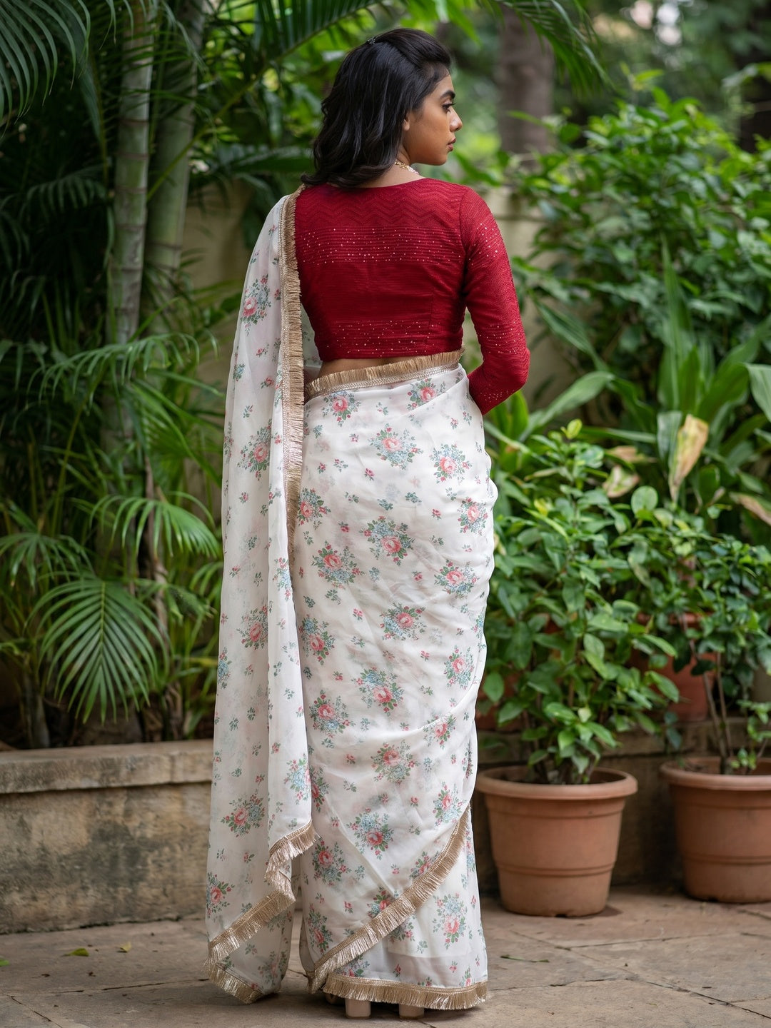 Light Pink Casual Wear Printed Georgette Saree - Image 1