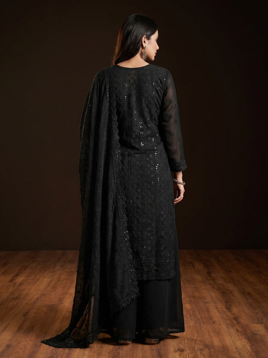 Black Festive Wear Lucknowi Embroidered Georgette Suit - Image 2
