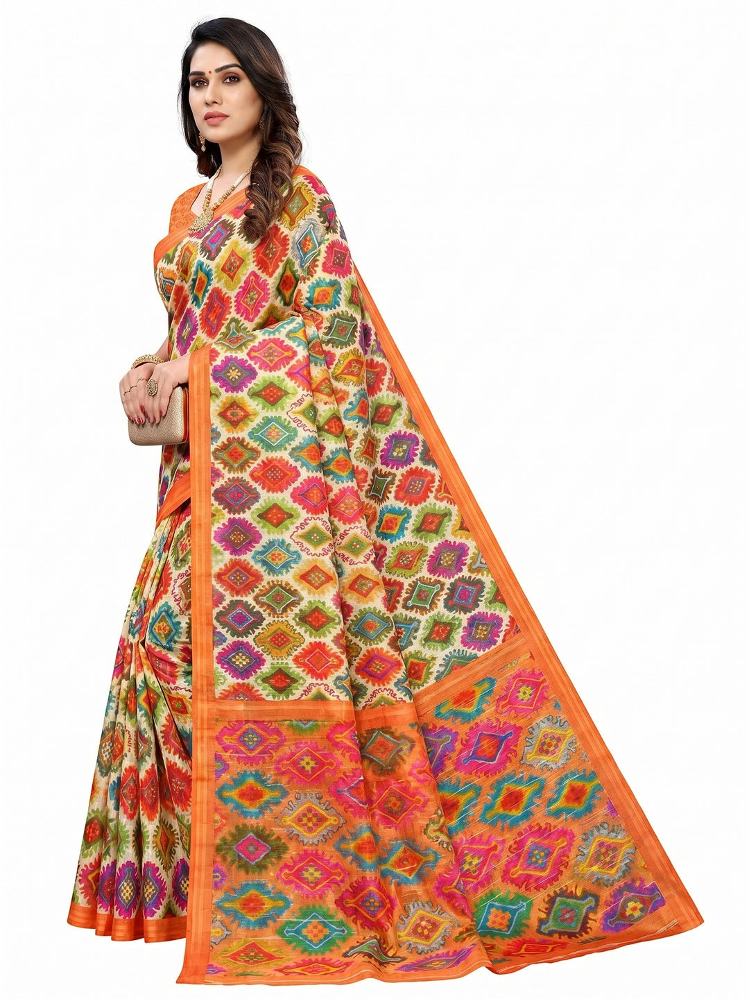 Multicolour Casual Wear Printed Cotton Silk Saree - Image 3