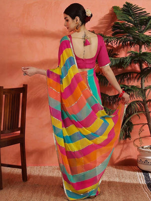 Multicolor Leheriya Printed Georgette Saree - Image 2