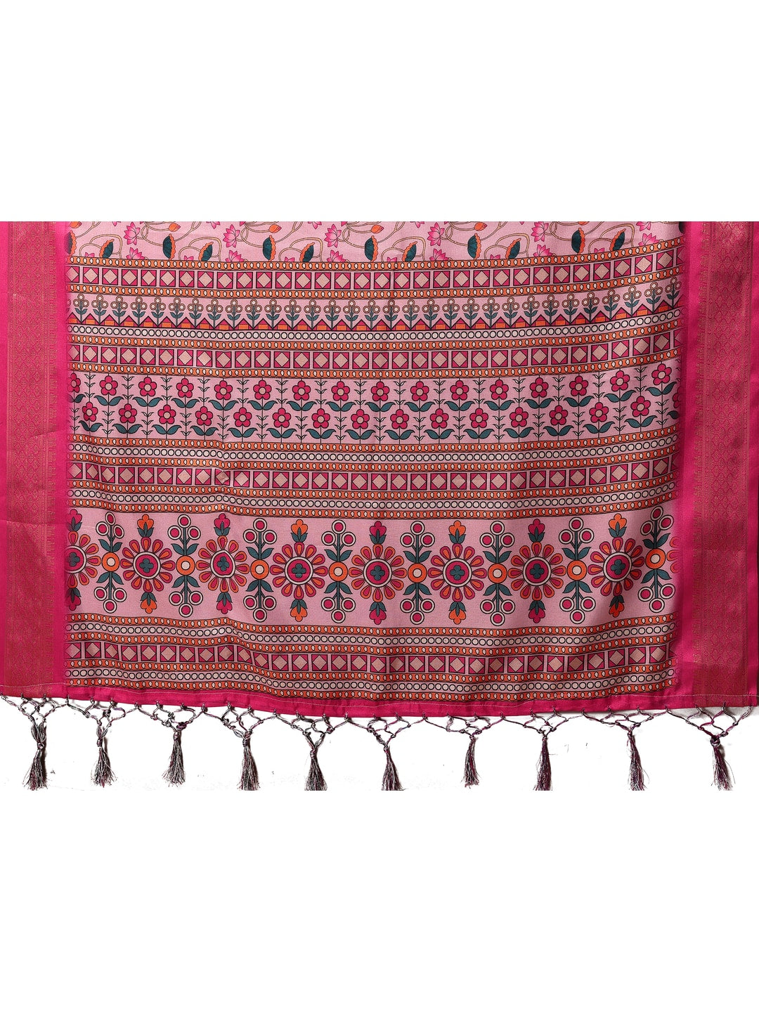 Peachmode Pink Cotton Silk Kalamkari Print Saree with Zari Border - Image 7