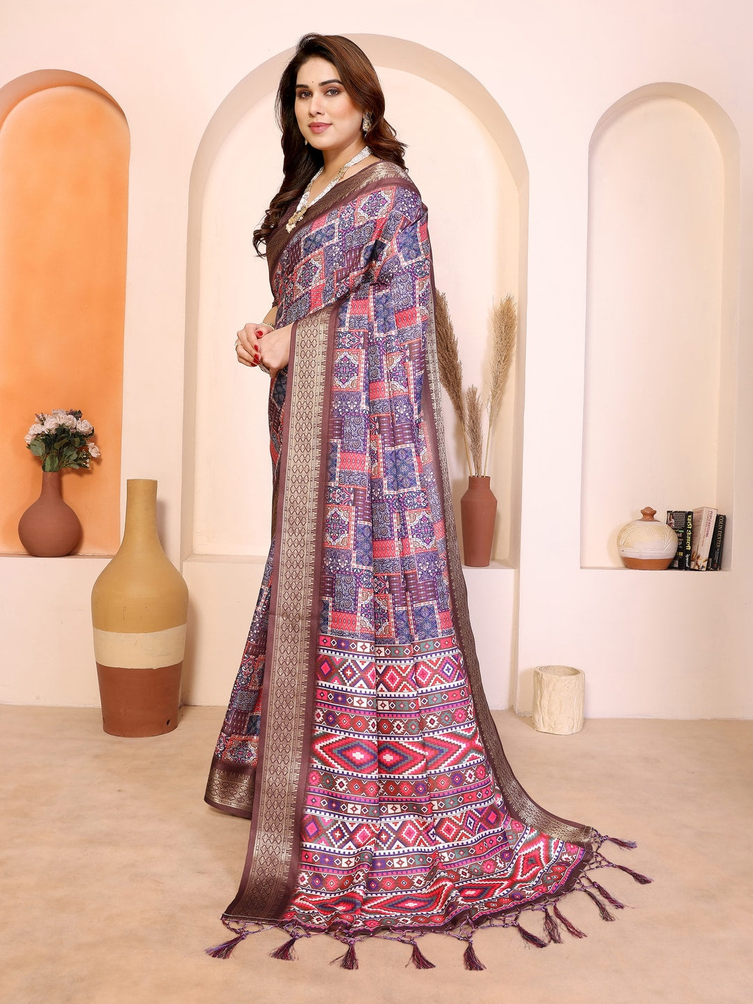 Peachmode Multicolor Cotton Silk Kalamkari Print Saree with Zari Border - Image 2
