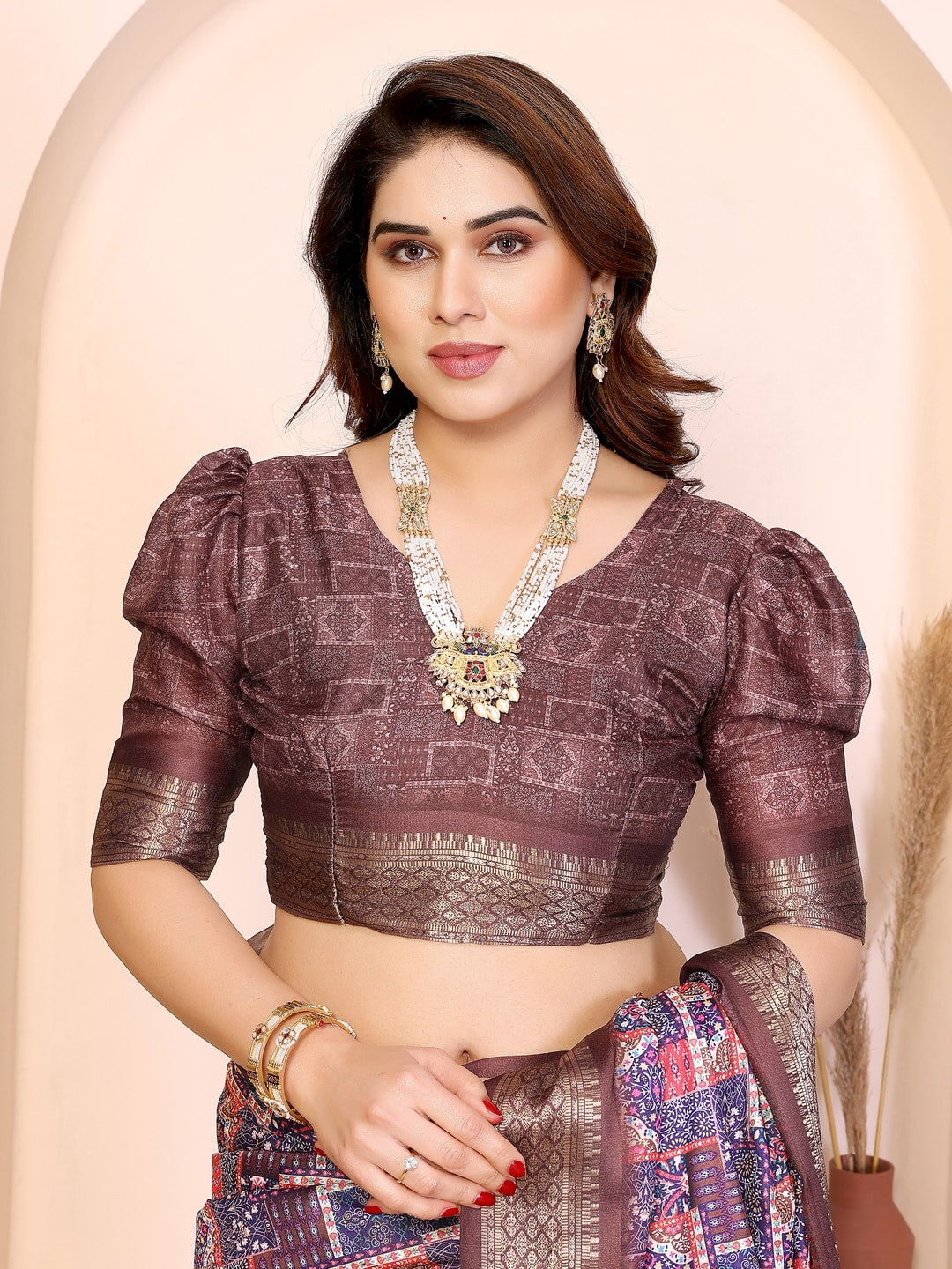 Peachmode Multicolor Cotton Silk Kalamkari Print Saree with Zari Border - Image 5