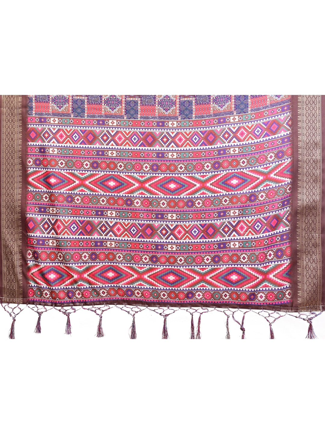 Peachmode Multicolor Cotton Silk Kalamkari Print Saree with Zari Border - Image 7