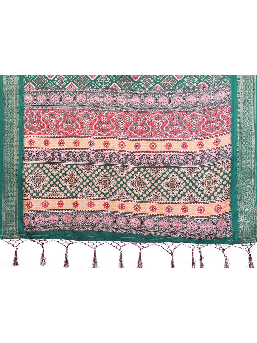 Peachmode Green Cotton Silk Kalamkari Print Saree with Zari Border - Image 7