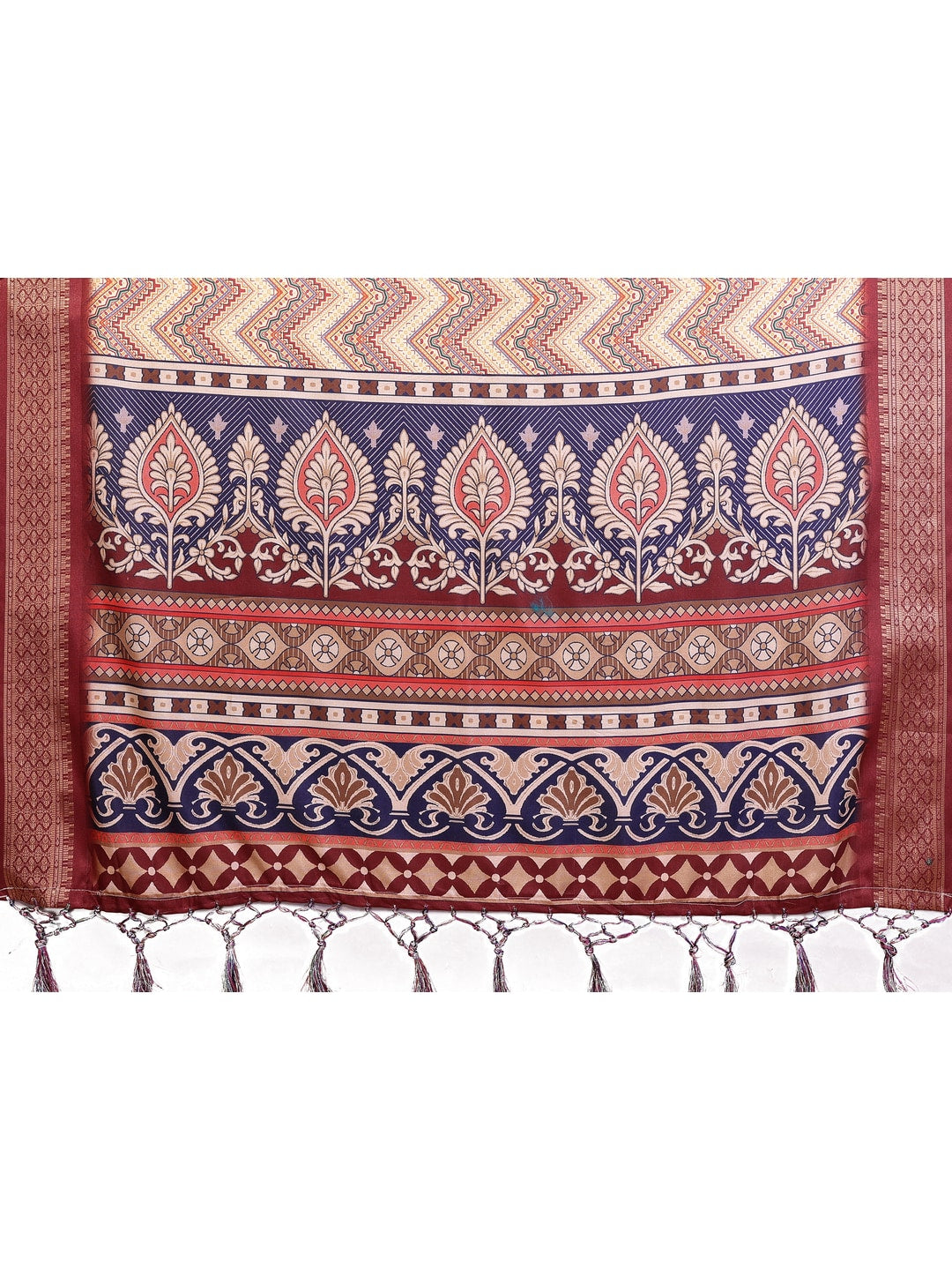 Peachmode Maroon Cotton Silk Kalamkari Print Saree with Zari Border - Image 7