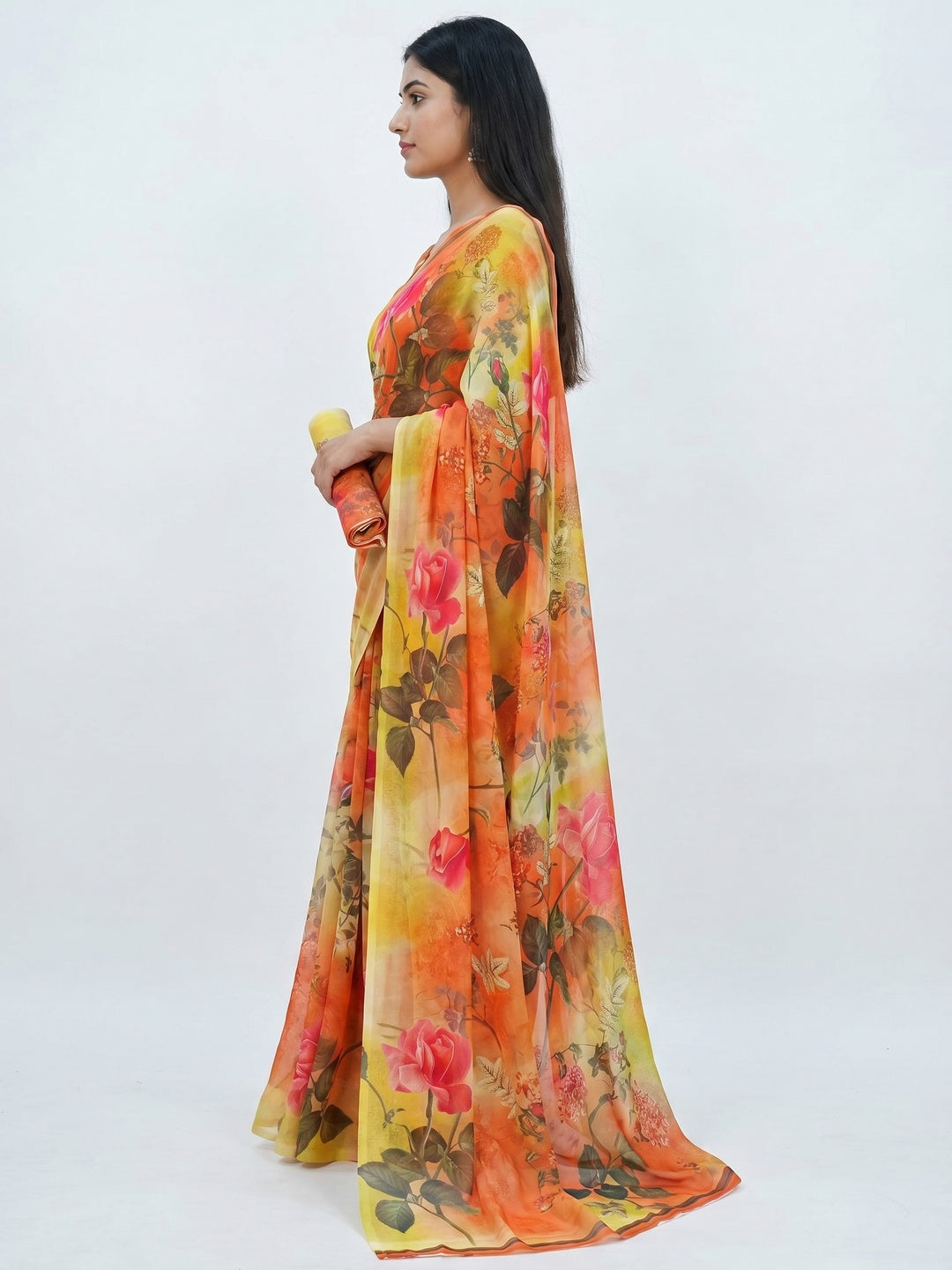 Multicolour Casual Wear Floral Printed Georgette Saree - Image 2
